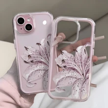 1pc Pink Frame Transparent Minimalist Lens Protection Anti-Fall Anti-Collision Pink Lily Flower Phone Case, Personalized For IPhone 16 Pro Max, 17/16/15/14 Plus, 13/12/11, Air - Multicolor - View 5