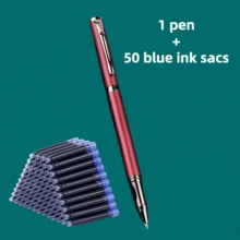 Bộ 1 bút bi + 50 hộp mực thay thế, bút bi kim loại cao cấp, thiết kế tối giản thanh lịch, viết trơn tru, lý tưởng cho việc ký tên trong kinh doanh và sử dụng cá nhân, tương thích với hộp mực 2.6mm, thích hợp làm quà tặng. - Bộ 51 món - Xem 13