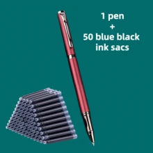 Bộ 1 bút bi + 50 hộp mực thay thế, bút bi kim loại cao cấp, thiết kế tối giản thanh lịch, viết trơn tru, lý tưởng cho việc ký tên trong kinh doanh và sử dụng cá nhân, tương thích với hộp mực 2.6mm, thích hợp làm quà tặng. - Bộ 51 món - Xem 18