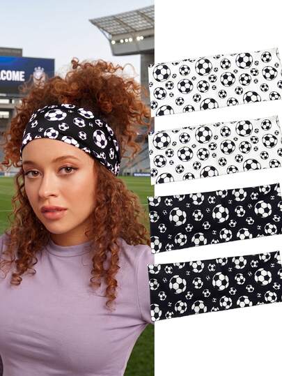 1/4pcs Football Pattern Printed Head Band Elastic Non Slip Knotted Head Wear For Sport Yoga Gym