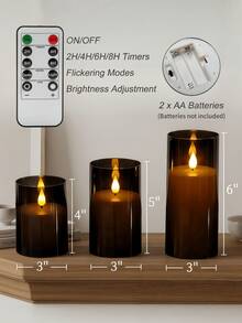 1/2/3pcs Flameless LED Candle Set With Remote Control, Flickering Effect And Timer Function, Suitable For Holidays, Weddings, Gifts, Fireplace, Home Decor - Black - View 7