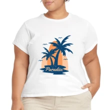 2026 Camiseta unisex de algodón casual de verano, estampada diseño playero surf atardecer, ropa de vacaciones, colores blanco y negro, tallas extras disponibles - Blanco - Ver 4