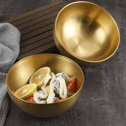 1pc/6pcs Korean Stainless Steel Multi-Purpose Soup Bowl, Gold Color Serving Bowl, Cold Noodle Bowl, BBQ Bowl, Salad Bowl, Kitchen Whisk, Kitchen Tools, Stackable Storage Boxes, Kitchen Supplies