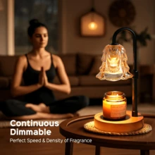 1pc Adjustable Dimmable Timer Controlled Heat-S-Afe Metal & Amber Wave Glass Candle Warmer Lamp, Vintage Aesthetic Style Bell Shaped Table Lamp With 2 Extra Halogen Bulbs, Smoke-Free Wax Melting, Warm Atmosphere Lighting, Fragrance Diffuser, Ideal For Bedroom Living Room Decor, Christmas Birthday Housewarming Holiday Gifts & All-Season Home Fragrance Use - US A Type Plug(110-127V) - View 8