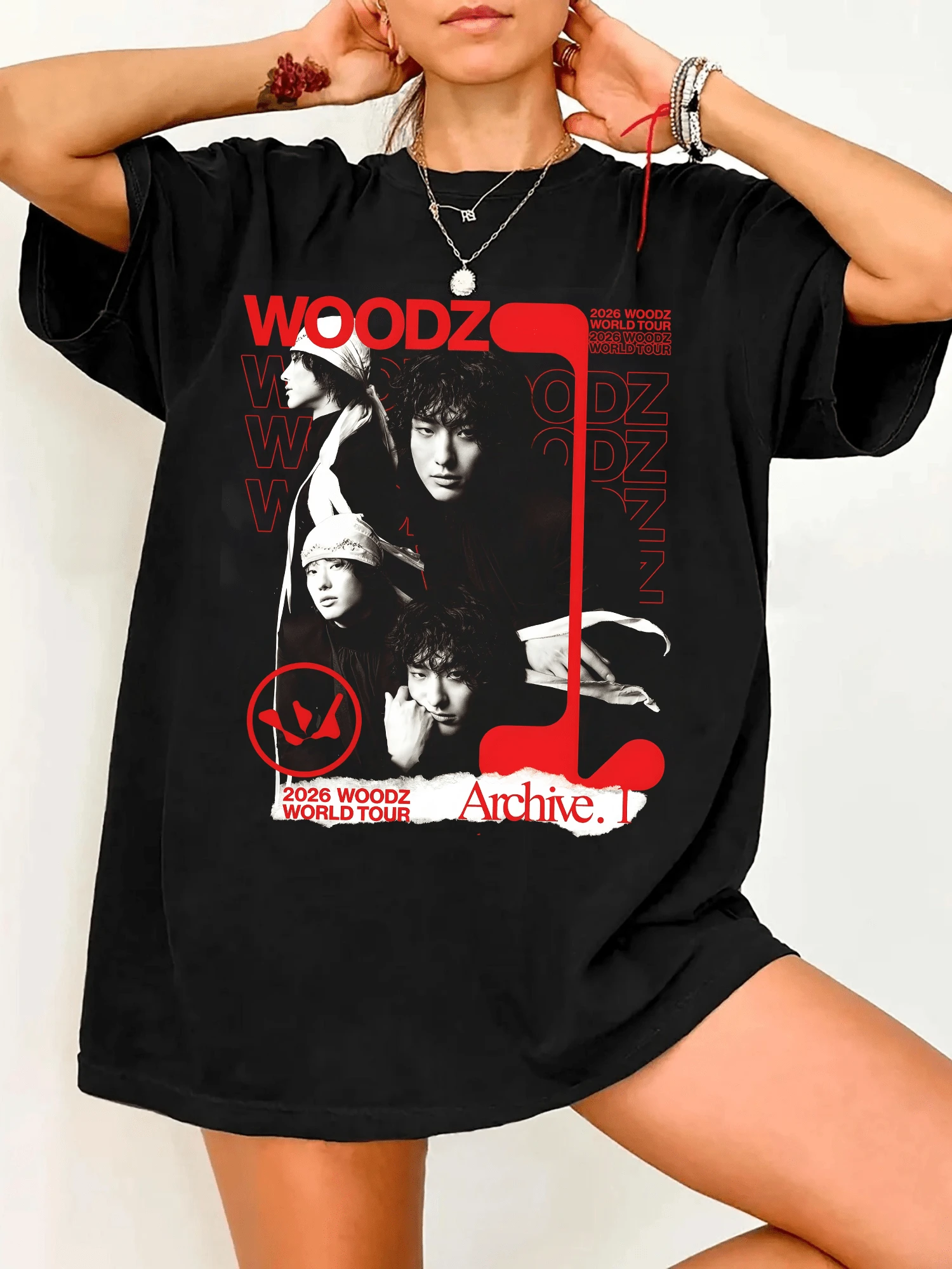 WOODZ 2026 World Tour Archive.1 Vintage Bootleg T-Shirt Cho Seung Youn K-Pop Concert Tee - Black - View 1