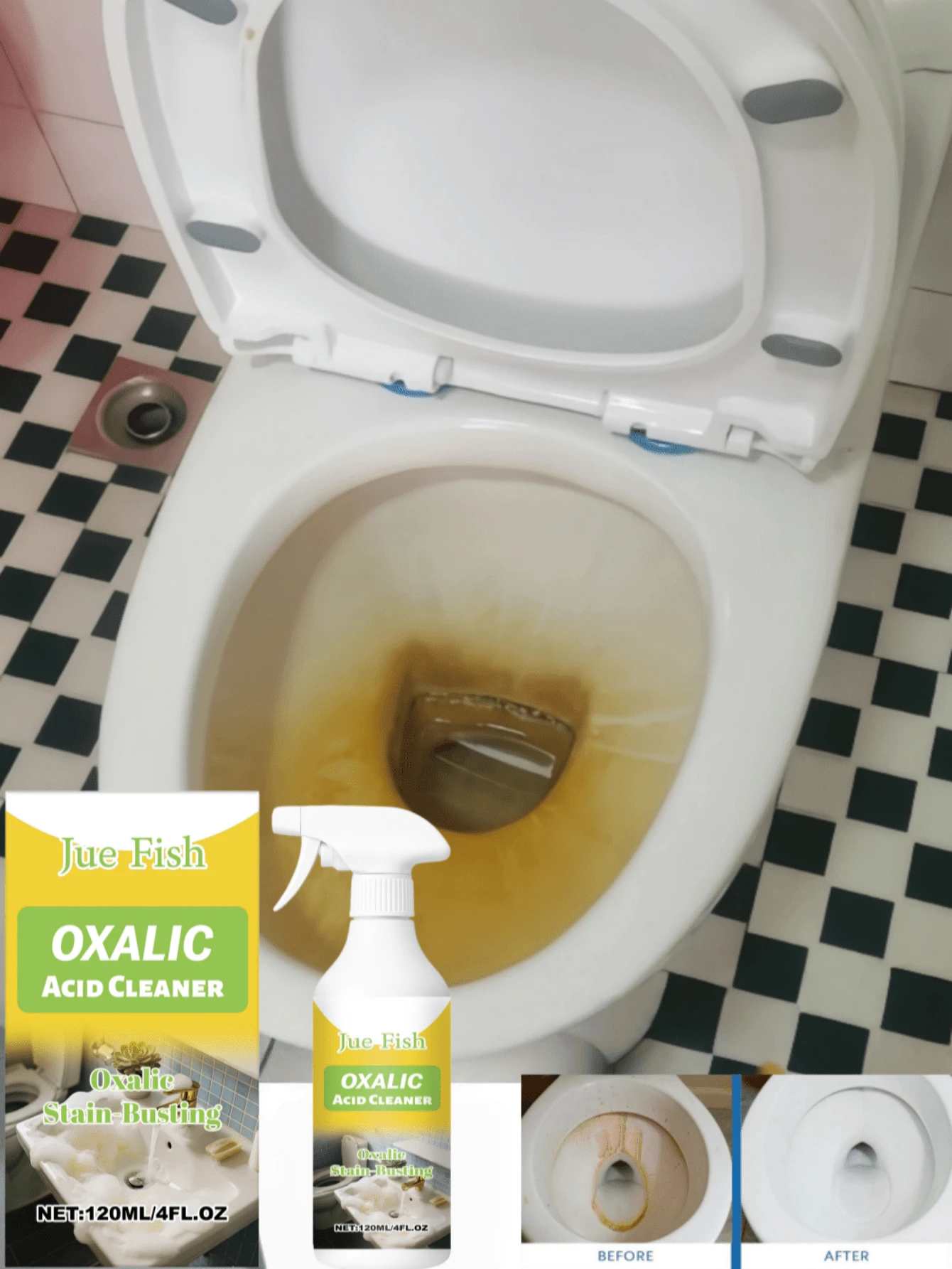 JUE FISH Limpador de Ácido Oxálico, Limpador de Vaso Sanitário, Removedor de Manchas, Perfumado, Limpeza e Polimento. Adequado para Limpeza de Vaso Sanitário, Remoção de Manchas, Remoção de Manchas de Urina e Higiene Diária. Acessórios de Banheiro - Líquido - Visão 1