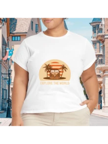 2026 Camiseta unisex de algodón casual de verano, estampada diseño playero surf atardecer, ropa de vacaciones, colores blanco y negro, tallas extras disponibles - Blanco - Ver 1