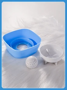 蓝白相间耐用塑料宠物慢食碗，有助于促进牙齿健康，适用于酸奶/泥状/液体食物，互动式喂食器，适合猫狗使用。 - 210ml - 查看 7