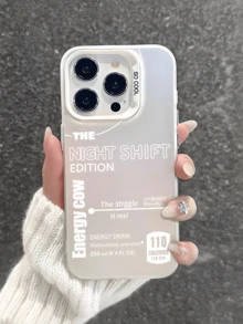 1pc Compatible With IPhone 17/16 Pro Max/15 Plus/14 Pro/13/12/11, Series, Matte Mirror Finish, Phone Protective Case, Ins Overtime Style, Night Shift Energy Drink Print, Full-Body Drop Protection, Precise Cutouts - White - View 1