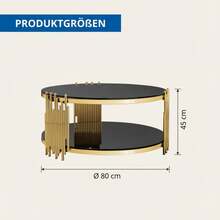 Modern Black Glass Coffee Table, Luxury Living Room Tables With Double Glass Top, Round Coffee Table With Gold Steel Base, Sofa Table With Glass Round Top, Center Table For Living Room / Home / Office - Black - View 2