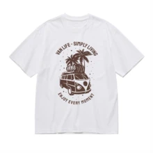 2026 Camiseta unisex de algodón casual de verano, estampada diseño playero surf atardecer, ropa de vacaciones, colores blanco y negro, tallas extras disponibles - Blanco - Ver 2