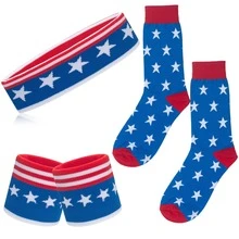 5件組美式國旗星條紋運動髮帶套組，愛國主題髮帶、護腕、襪子組合，優雅節日穿搭配件，適用於日、運動、健身、派對及角色扮演服裝 - 彩色 - 查看 3