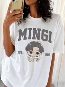 Camiseta informal holgada estilo universitario Mingi EST 1999 de ATEEZS - Blanco - Ver 6