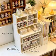 1pc Clean White Multi-Tier Desktop Storage Shelf, Upgraded Thickened Durable Plastic Rectangular Organizer, Multi-Compartment Desk Storage Solution For Cosmetics, Stationery And Books, Perfect For Home Workspaces, Offices & Student Dorms - White Small Size - View 10