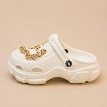 Women's Platform Sandal With Gold Charms - Comfortable And Stylish - 白色 - 查看 2