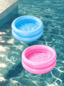 Inflatable Double Ring Mini Splash Pool/Thickened Soft Edge Design/"Dopamine" Color/Home Essential/Size 60cm X 14cm - Capacity 21L/Can Be Used As A Floating Tray For Large Swimming Pools (Can Hold Towels And Sunscreen)/Inflatable PVC Pool/Reusable/Space-Saving Inflatable Design - Multicolor - View 2