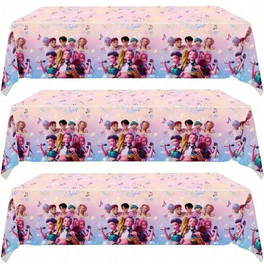 1 pieza Mantel con tema de grupo de chicas, decoración de fiesta de cumpleaños, mantel desechable de PE, adecuado para decoración de fiesta de fans de K-Pop (entrega aleatoria) - Multicolor - Ver 1