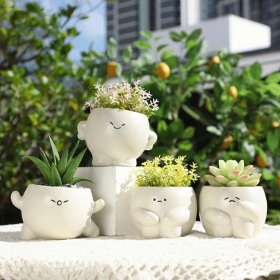 Chậu trồng cây mọng nước hiện đại, tối giản được trang trí bằng họa tiết hoa rực rỡ, thích hợp để trang trí nhà cửa, bàn làm việc văn phòng và tô điểm cho khu vườn nhà; món quà ngày lễ hoàn hảo.