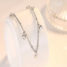 Vòng tay hình trái tim bằng bạc 925 thời trang, thích hợp để đeo hàng ngày và làm quà tặng. - trắng - Xem 6