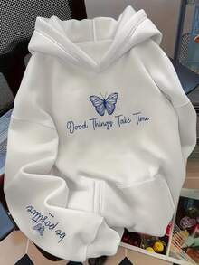 Women's Be Positive Fleece Sweatshirt With Pocket And Hood, Flannel Lined, Casual Winter Jacket - 白色 - 查看 5