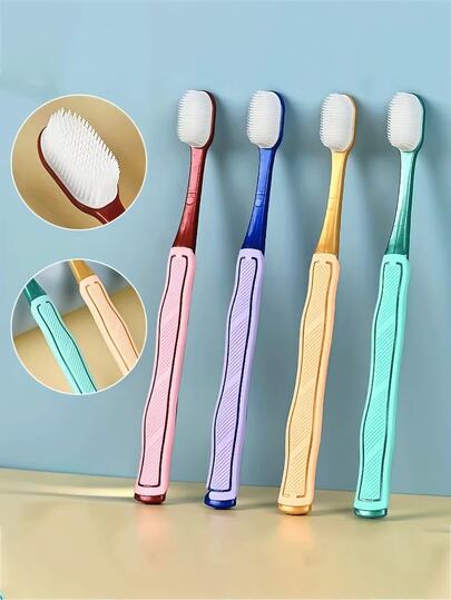 Bộ 4 bàn chải đánh răng cầm tay Nano mềm mại, lý tưởng để làm sạch sâu nướu và chăm sóc răng miệng, thích hợp sử dụng hàng ngày.