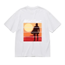 2026 Camiseta unisex de algodón casual de verano, estampada diseño playero surf atardecer, ropa de vacaciones, colores blanco y negro, tallas extras disponibles - Blanco - Ver 2