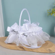 Flower Girl Baskets Western Ruffle Trim Wedding Basket With 3D Letter Bows For Party Prom Celebration - Putih - View 5