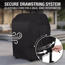 Universal Grill Cover Multi-Size|One-Piece 30-Inch Heavy-Duty With Drawstring, 210D Oxford Polyester Outdoor Protection, Fits All Grill Brands, Suitable For Most Brands , Brinkmann, Char Broil, Holland, Etc. - VelcroA Black - View 9