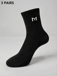1/3/5/10 Pairs Men's Business Casual Socks, Moisture-Wicking, Odor-Resistant, Mid-Calf Length, Letter Pattern - Machine Washable, Spring/Summer - Black - View 7