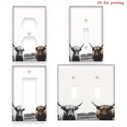 1pc 2D Flat Printed High Land Longhorn Cattle Field Pattern Light Switch Panel, Wall Switch Kit, Outlet Cover, Power Plug Cover, Home Decor, Suitable For Bedroom, Bathroom, Game Room Wall Decor, 2D Flat Style