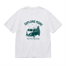 2026 Camiseta unisex de algodón casual de verano, estampada diseño playero surf atardecer, ropa de vacaciones, colores blanco y negro, tallas extras disponibles - Blanco - Ver 2