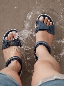 Women Outdoor Sport Sandals Athletic Hiking Flat Sandals Summer Hook Loop Comfortable Quick Drying Water Sandals Shoes - 藏蓝色 - 查看 5