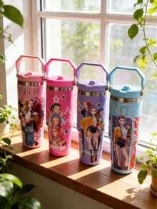 Hasbro K-Pop动漫人物主题900毫升保温杯，双层不锈钢材质，带提手和防漏盖，冷热饮皆宜，旅行及日常使用。 - 彩色 - 查看 10