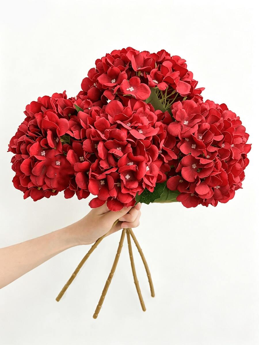 1/3pcs 15.75" Blue Embroidered Artificial Flowers With Stems, Plastic Floral Balls For Desktop Decor, Suitable For Office, Party, Wedding, Fake Plants, Spring/Summer Decoration, Mother/Father's Day Gift - Red - View 1