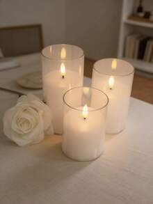 3pcs Transparent Acrylic LED Flameless Candle Set, Programmable Timer & Remote Control, Battery Powered White Pillar Candles, Home & Wedding Decor - White - View 1