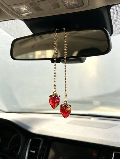 Colorful Strawberry Car Pendant, Resin Strawberry Cute Ornament, Healing Style Car Interior Accessory