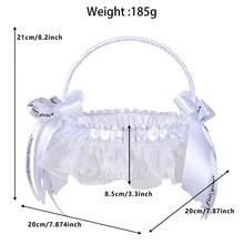 Flower Girl Baskets Western Ruffle Trim Wedding Basket With 3D Letter Bows For Party Prom Celebration - Putih - View 8