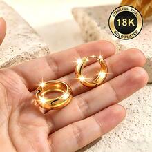 1 par de pendientes chapados en oro de 18K de acero inoxidable, 83,48g, pasadores de pendientes hipoalergénicos, 5mm de grosor, joyas de diseñador elegantes y de moda, aptos para uso diario y festivales - Dorado - Ver 2
