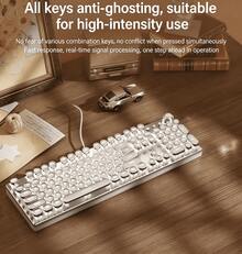 Retro Steampunk Typewriter Mechanical Keyboard, RGB Backlit 104 Keys Blue Switch Gaming Keyboard With Multifunctional Knob, Full Anti-Ghosting Wired Keyboard For PC Gamer Office - Xem 1