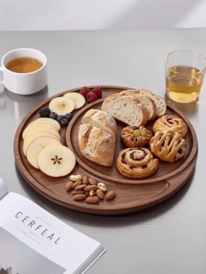 1pc Wooden Tray, Moon Shaped Tray, Kitchen Storage Tray, Cutlery Wooden Tray, Cake Tray, Snack Tray, Fruit Tray, Kitchen & Bathroom Tray, Birthday Display Stand, Wedding Candy Tray, Cupcake Tray, Natural Wood Tone, Multi-Scene Applicable