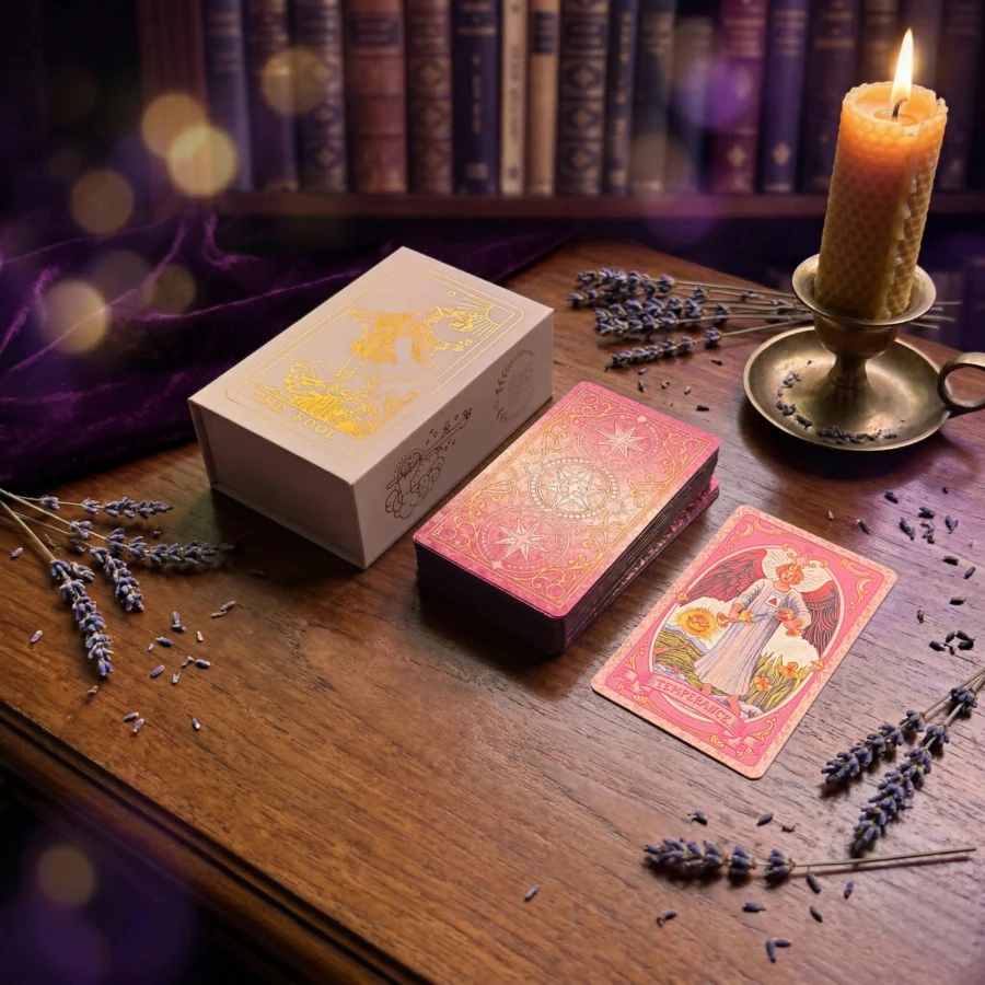 Classic Wett Tarot Gift Set, Pink Gold Starry Tarot Cards Made Of Waterproof PET Material, Comes With Velvet Card Bag And English Instruction Manual, Suitable For Gifting, Divination Experts And Beginners - Multicolor - View 1