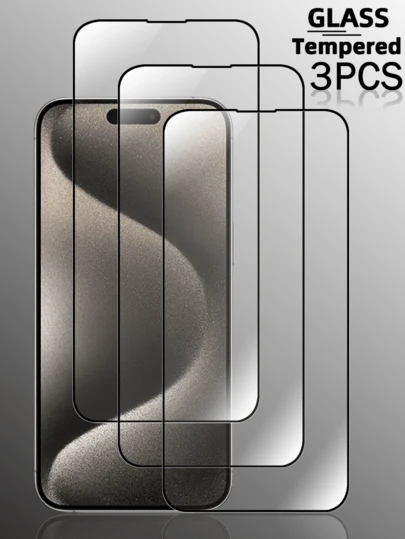 3pcs Black Framed 9H Tempered Glass Screen Protector Compatible With IPhone 17 16 15 14 13 12 11 Pro Max 17e 16e XR XS Max Se2 Se3 8 7 6 Plus - High Definition Clear, Anti-Scratch, Anti-Fingerprint, Bubble-Free