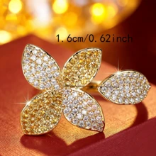 1 chiếc nhẫn hở điều chỉnh được, phối màu tương phản, họa tiết lá hoa tươi tắn, thiết kế độc đáo, đa năng dành cho nữ. - Vòng hở - Xem 2