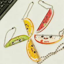 5支装迷你可爱卡通水果亚克力尺，带链，透明口袋尺，掌心大小，可作背包笔袋，文具礼品，毕业季和返校季必备小巧口袋测量工具 - 水果 - 查看 3