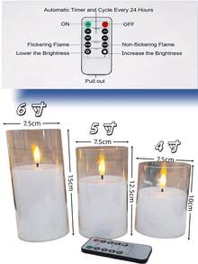 3pcs Transparent Acrylic LED Flameless Candle Set, Programmable Timer & Remote Control, Battery Powered White Pillar Candles, Home & Wedding Decor - White - View 8