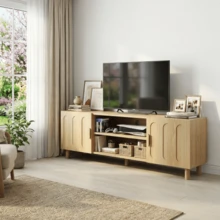 140cm Long TV Unit, In A Modern Country Style Inspired By The 50s, Suitable For 55/65 Inch TVs, With Storage Space, Which Can Be Used As A Multimedia Console In The Living Room Or Bedroom. - Khaki - View 5