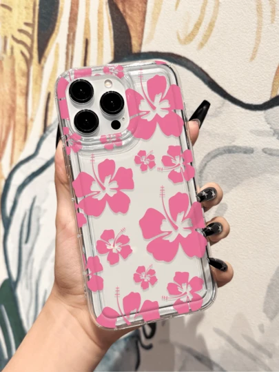 1个全新创意气垫手机壳，独特粉色花朵图案，兼容苹果17 Pro Max/17 Pro/17/Air/16/15/14/13 Pro Max/14 Plus/12 Pro Max/12 Pro/12/11/XR及系列