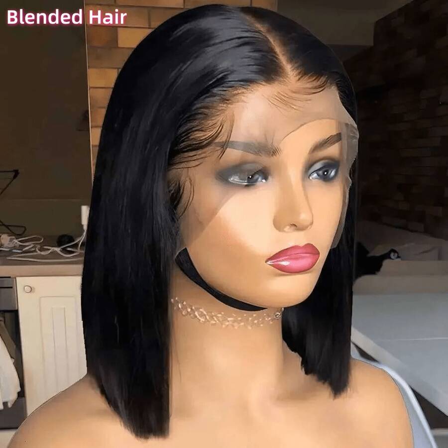 优雅卷曲波浪蕾丝前置真人巴西发无胶假发，女士款，高温丝，蕾丝面积可选13*4、4*4、5x5、13x6英寸，无需胶水，合成蕾丝前置假发，预剪蕾丝，高清自然外观，预拔毛自然发际线，耳到耳蕾丝前置编织假发 - 自然色&黑色系 - 查看 1