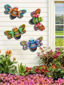 1 pièce/4 pièces Décoration murale en métal vibrante en forme d'abeille, fournitures de jardin, résistante à l'eau et à la rouille, décoration pour la maison et le jardin, convient pour l'intérieur/extérieur, le jardin, la cour, la clôture, le mur, les fêtes, les décorations de fête, cadeau pour la fête des mères - A - Voir 3
