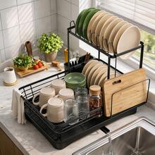 GROWSUN-Iron Dish Drying Rack With Drainboard Dish Drainers For Kitchen Counter Sink Adjustable Spout Dish Strainers With Utensil Holder And Knife Slots - Xem 7